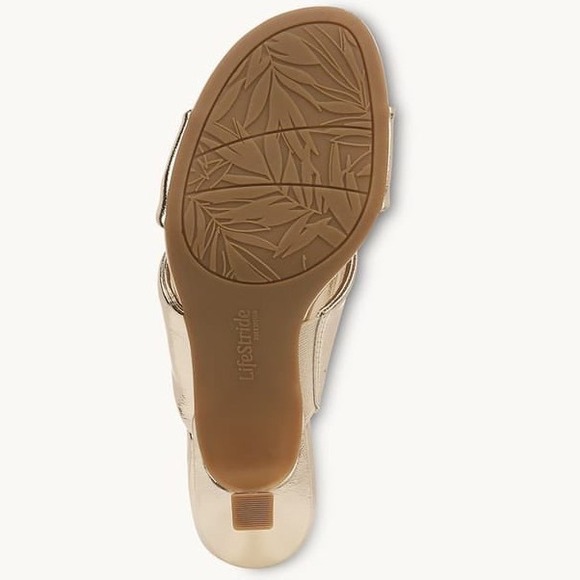 LifeStride Nori Platino Metallic Gold Kitten Heel Dress Sandal Womens Sz 6W Wide - Picture 10 of 11